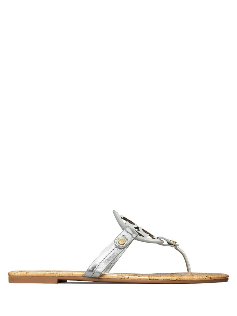 Tory Burch $228 Miller Sandals Patent Leather Silver Gold Rivets Cork 10 - Picture 8 of 10